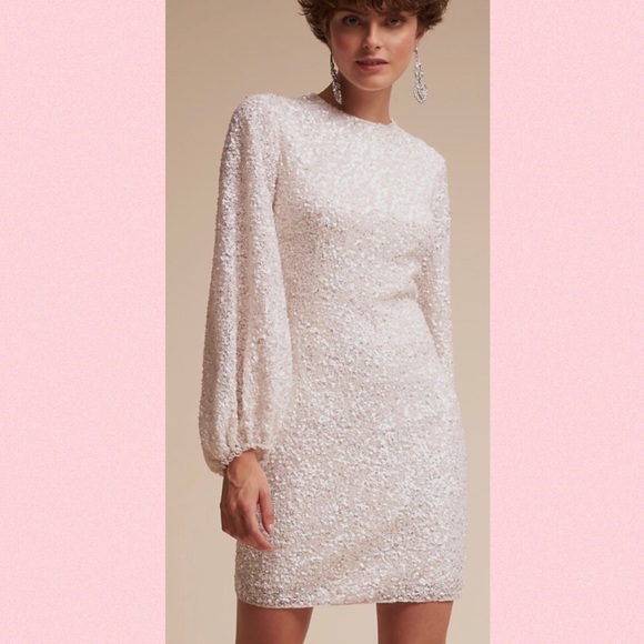 🎉HP🎉 BHLDN Goldie 4 / Sm Ivory Off White Allover Sequins Wedding Mini Dress - Picture 4 of 16